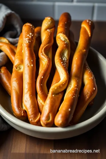 Golden Soft Pretzel Sticks with Sea Salt presentation